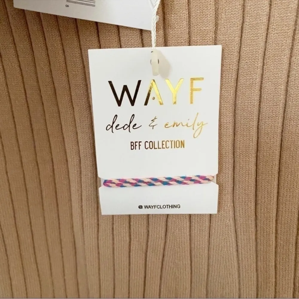 Wayf Ribbed Knit Sweater Dress Midi Tan Cutout Tie Emily x Dede Size Small New - Image 10