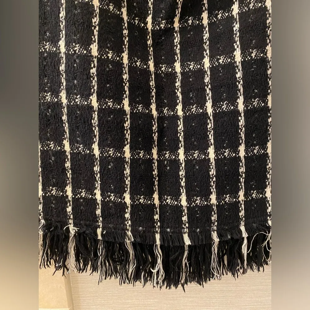 Tory Burch Marisol Mini Tweed Skirt Holiday Black Stitch Plaid Fringe 8 Fall - Image 8