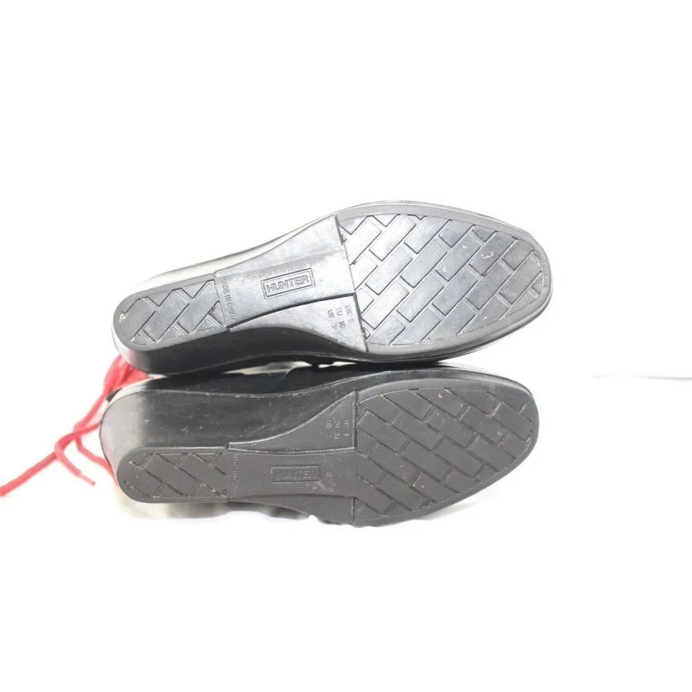 Hunter Black Verbier Wedge Boots Red Lace Up Rubber Rain Size 7 - Image 8