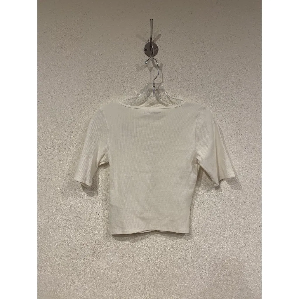 Abercrombie & Fitch Shirt Womens Small White Soft Ribbed Tie Front Crop Top - Image 5