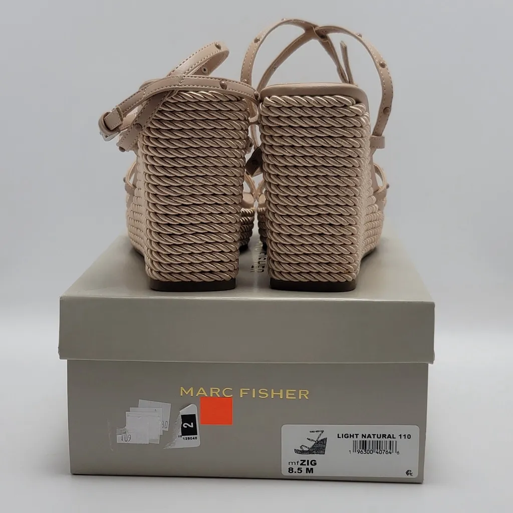 Marc Fisher Zig Wedge Sandal Studded Faux Leather Light Natural Women’s 8.5M NIB - Image 6
