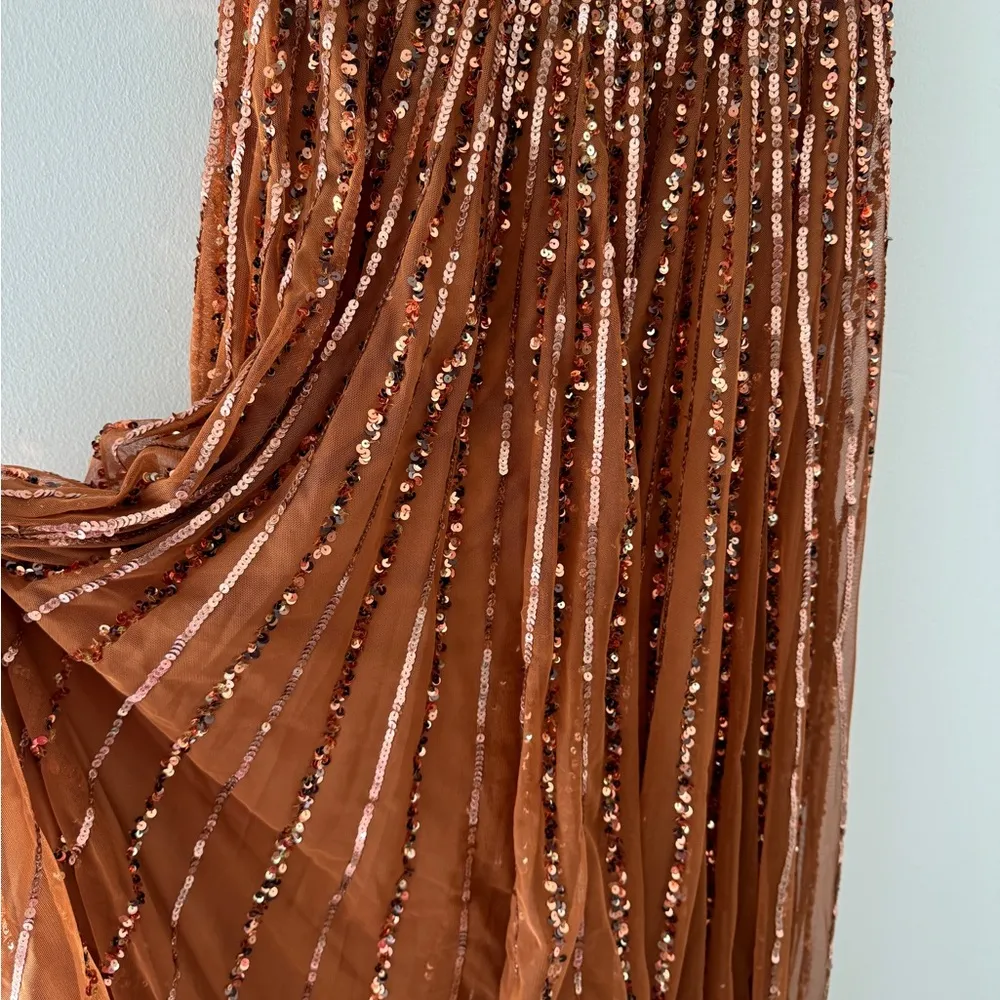 MAC DUGGAL Embellished One Shoulder A Line Gown in Copper 4 - Image 8