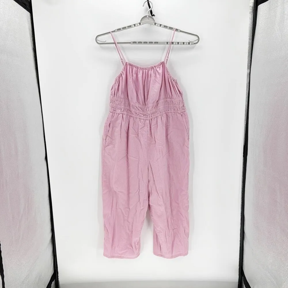 Old Navy Waist-Defined Linen-Blend Cropped Smocked Cami Jumpsuit pockets size 2X - Image 2