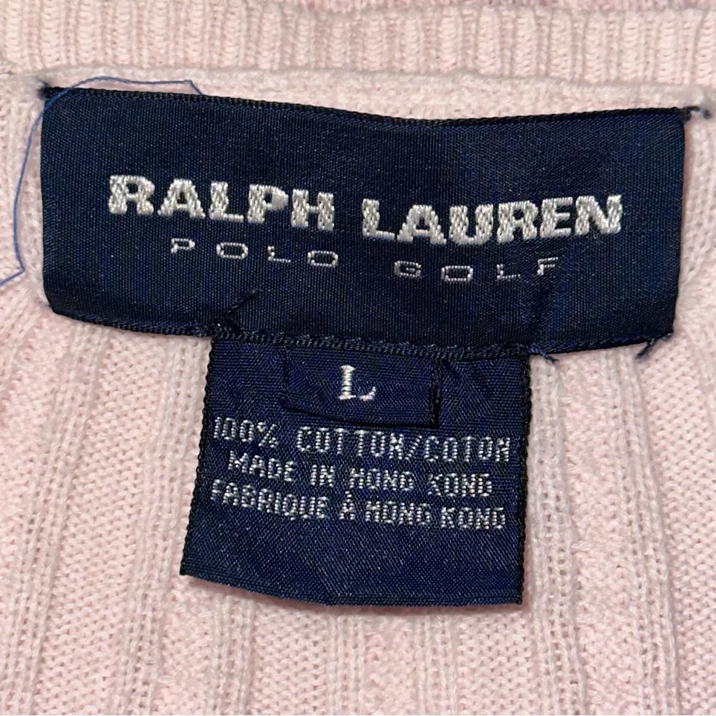 Ralph Lauren Polo Golf Vintage L Pink Cotton Knit Cable Knit Cardigan Sweater - Image 4