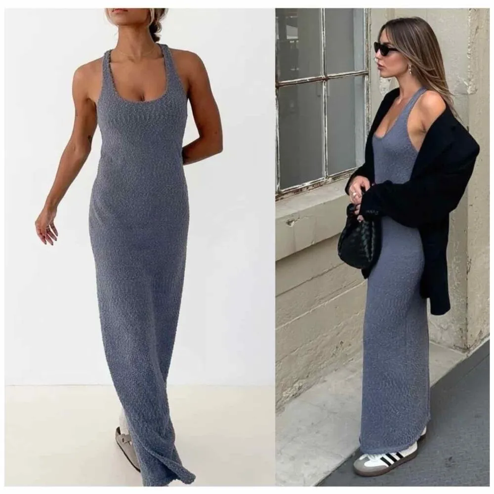 Rumored Cloud Nine Racerback Textured Maxi Dress Blue Size Small Resort Wear - Image 9