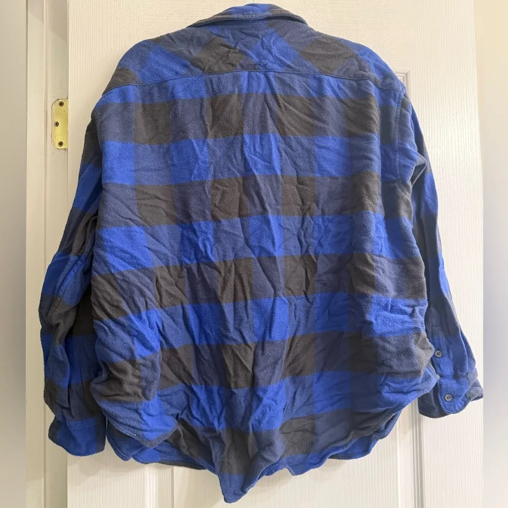 Aerie LumberJane Blue & Black Buffalo Plaid Soft Brushed Flannel Shirt - size M - Image 4