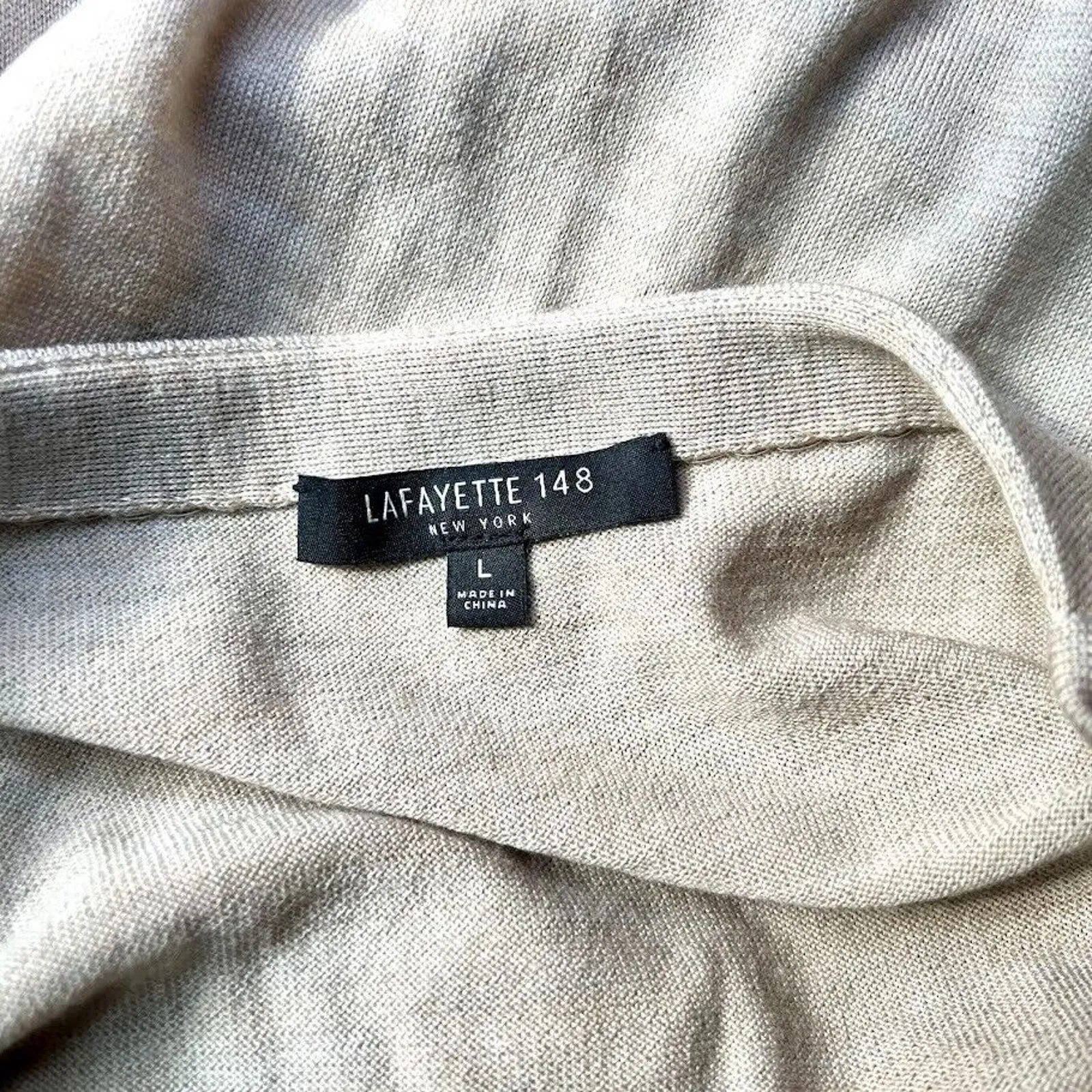 Lafayette 148 Size Large Wool Cowlneck Sweater Neutral Classic Designer - Image 4