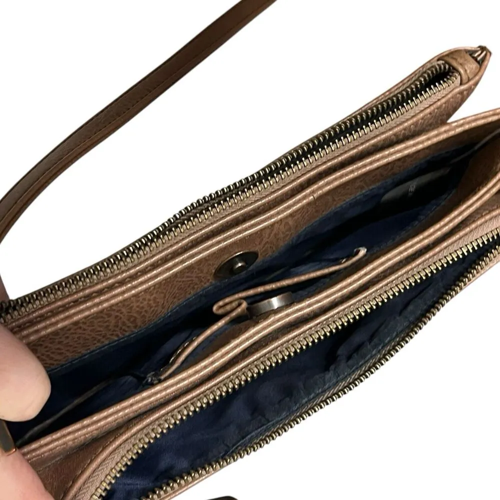 Matt & Nat Brown Vegan Leather Crossbody Front Middle Two Zipper Compartments - Image 10