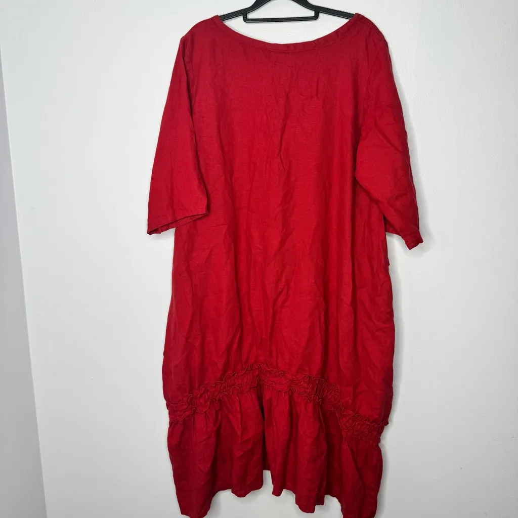 Hearts’s desire red linen midi dress with a ruffled hem, side pockets size XL - Image 6