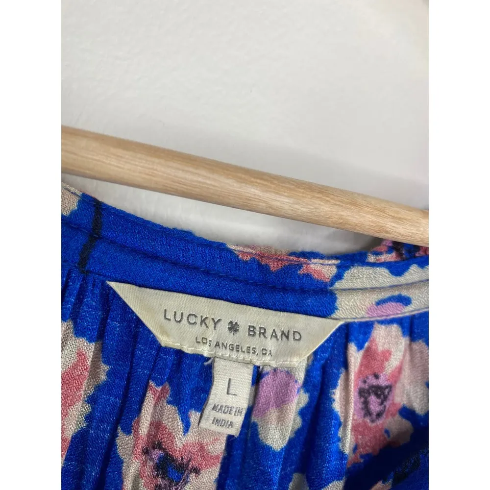 Lucky Brand Blue Pink Floral Print Long Sleeve Blouse Women's Size Large L - Image 6