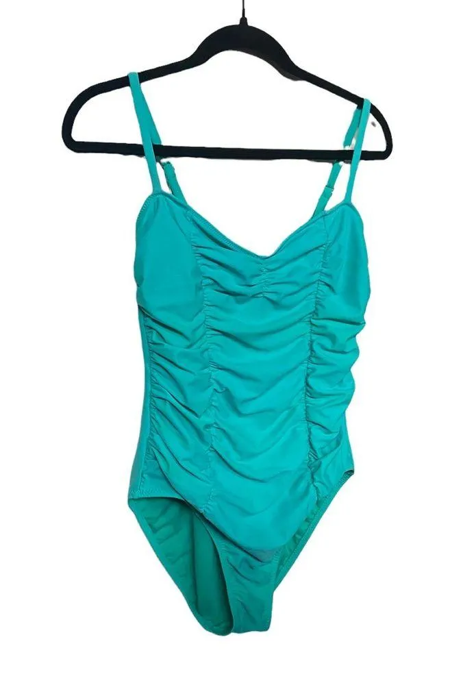 ABS turquoise ruched front size 10 one piece bathing suit. - Image 2