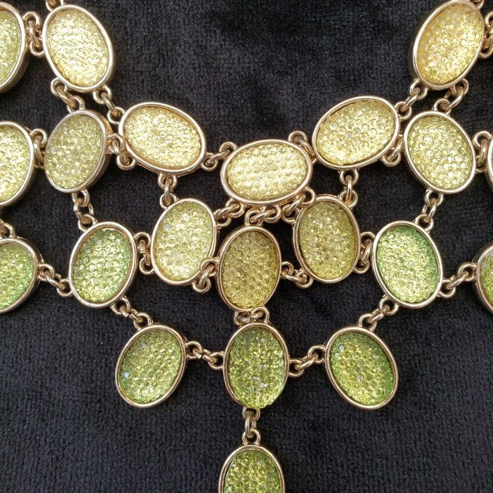 Womens Green Faceted Stones Bib Collar Necklace with Lobster Clasp - Image 4
