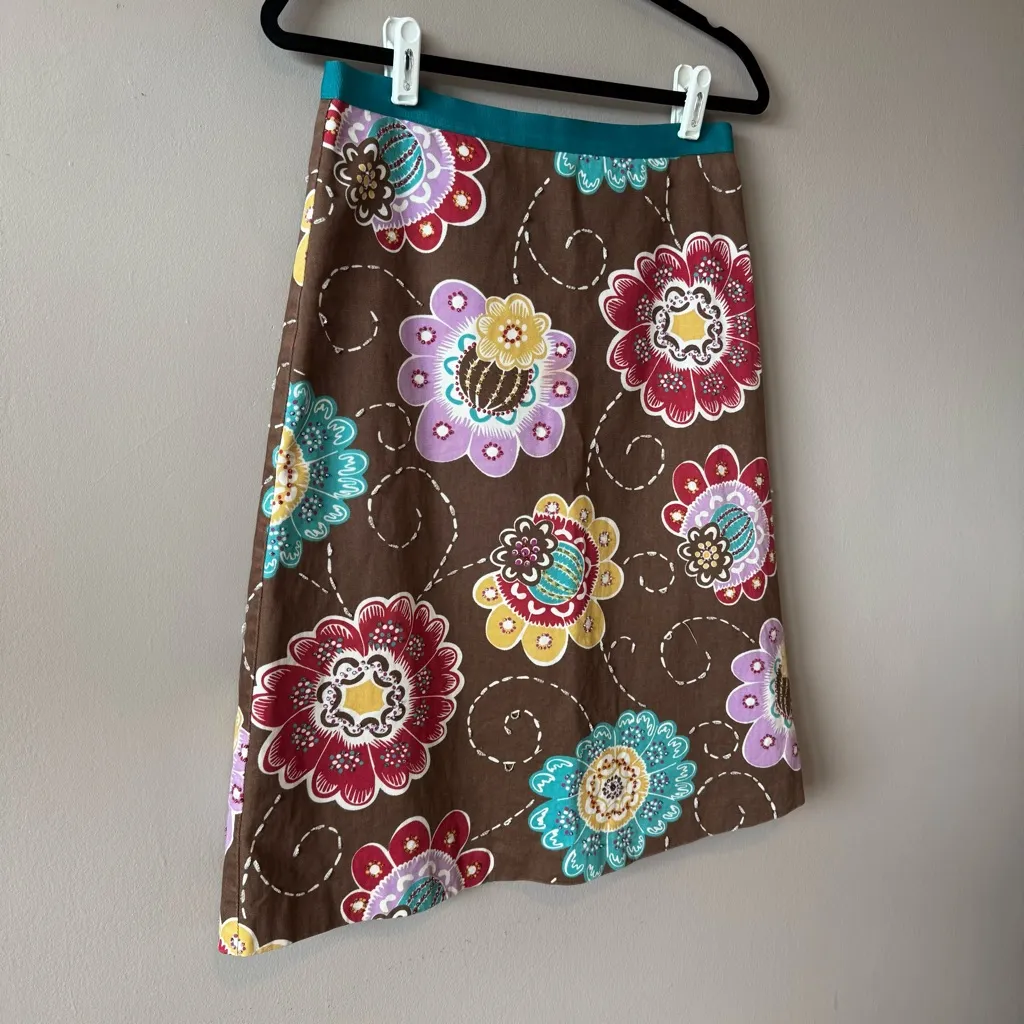 Boden Women’s Beaded‎ Floral A Line Pencil Skirt Size 8R Brown - Image 3