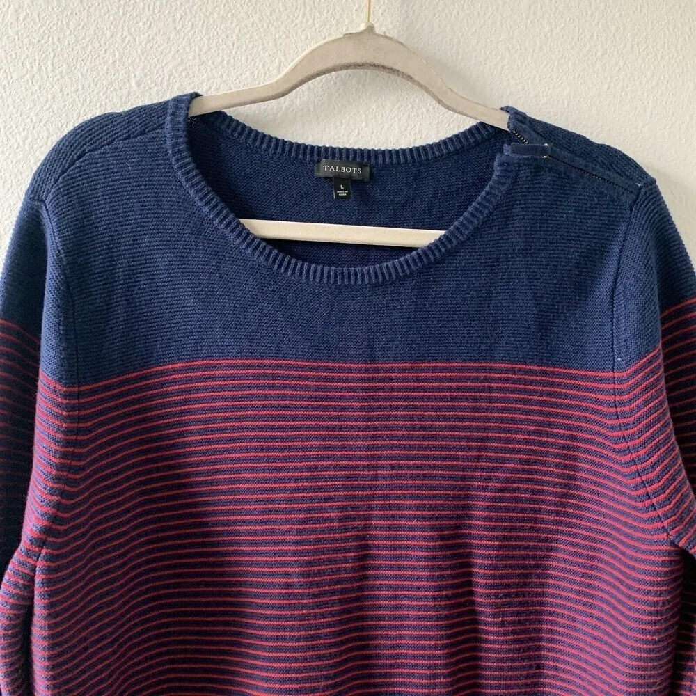 Talbots Size Large Multicolor Nautical Stripe Cashmere Blend Pullover Sweater - Image 2