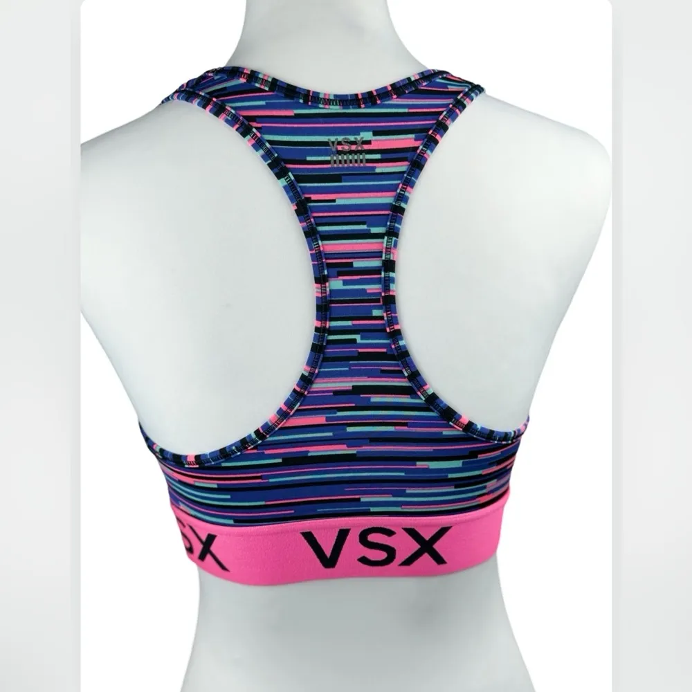 Victoria’s Secret VSX SPORT Pink Multicolor Striped Sports Bra Medium Blue - Image 6