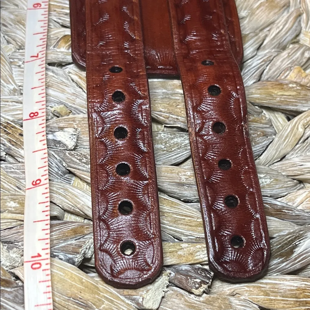 Brown Embossed Leather Double Buckle Bracelet - Image 6