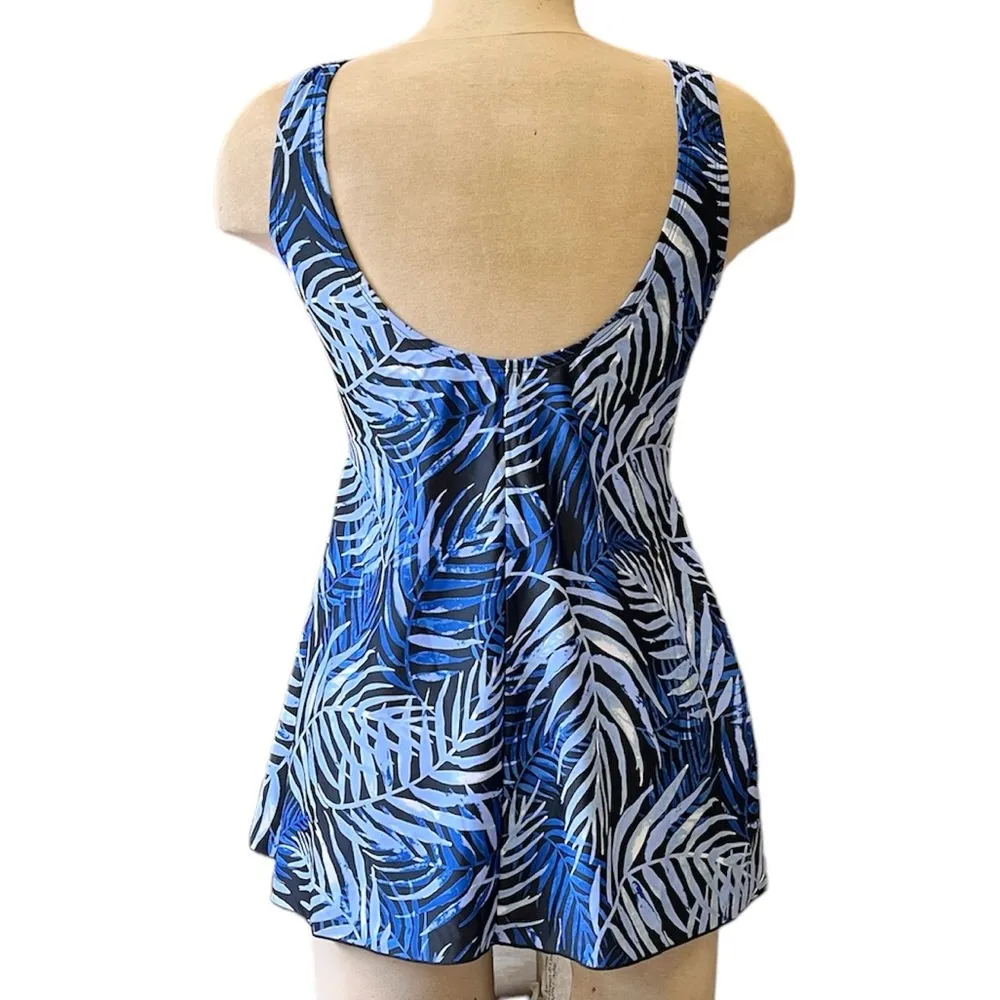 Blair Swimdress One Piece Swimsuit Swim Dress Blue Palm 8 New - Image 2