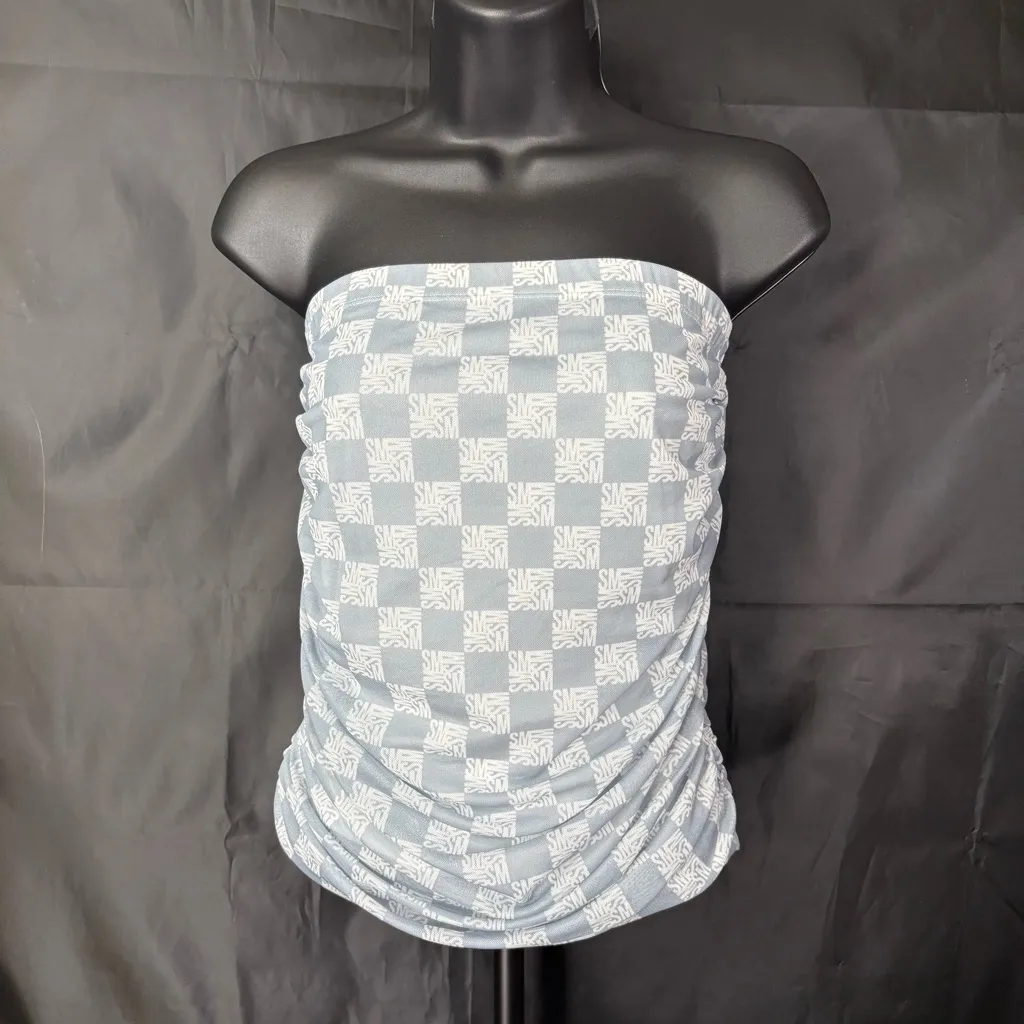 Steve Madden Light Blue and White Checkered Swim Coverup - Image 5