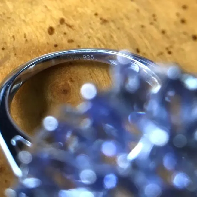 Natural Tanzanite Sterling Silver Cocktail Ring Size 6 Purple - Image 4