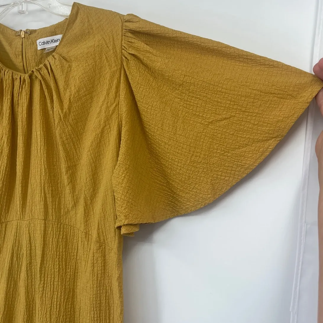 Calvin Klein Flutter Sleeve Romper Sz 10 Mustard Gauzy Boho Festival 70s Earthy - Image 5