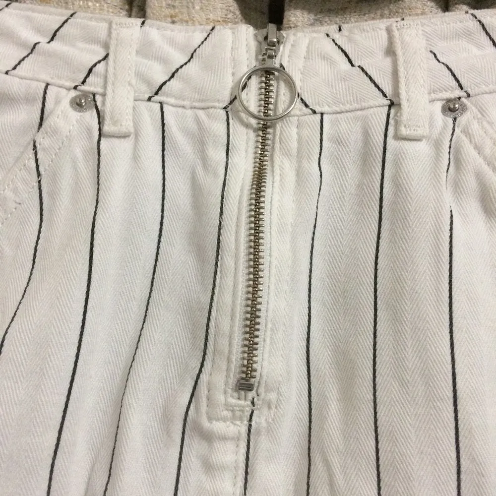 Topshop Tall Moto Pinstripe O-Ring Zip Denim Skirt - Image 3