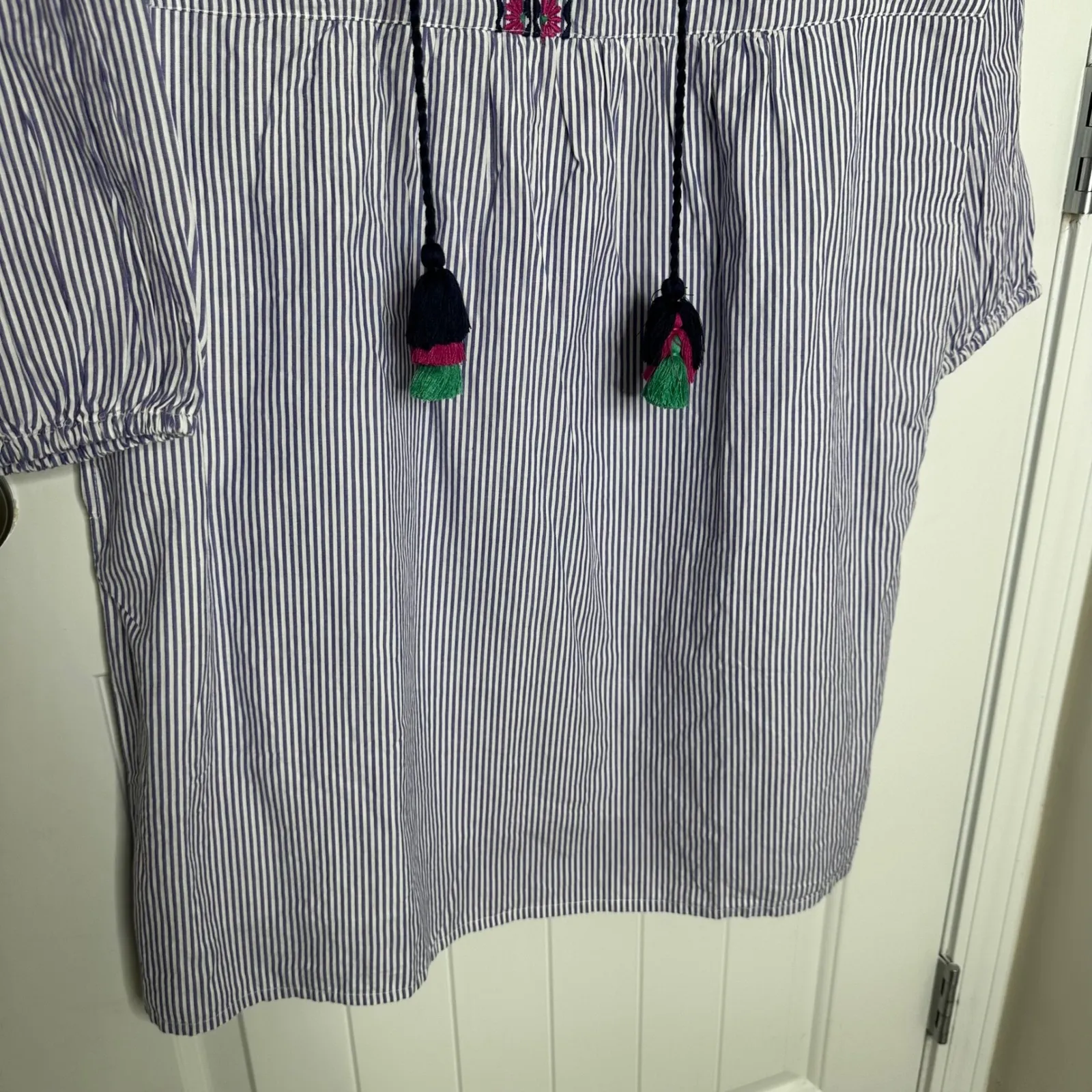 Tommy Bahama blue stripe floral embroidered poplin dress medium coverup vacation - Image 6