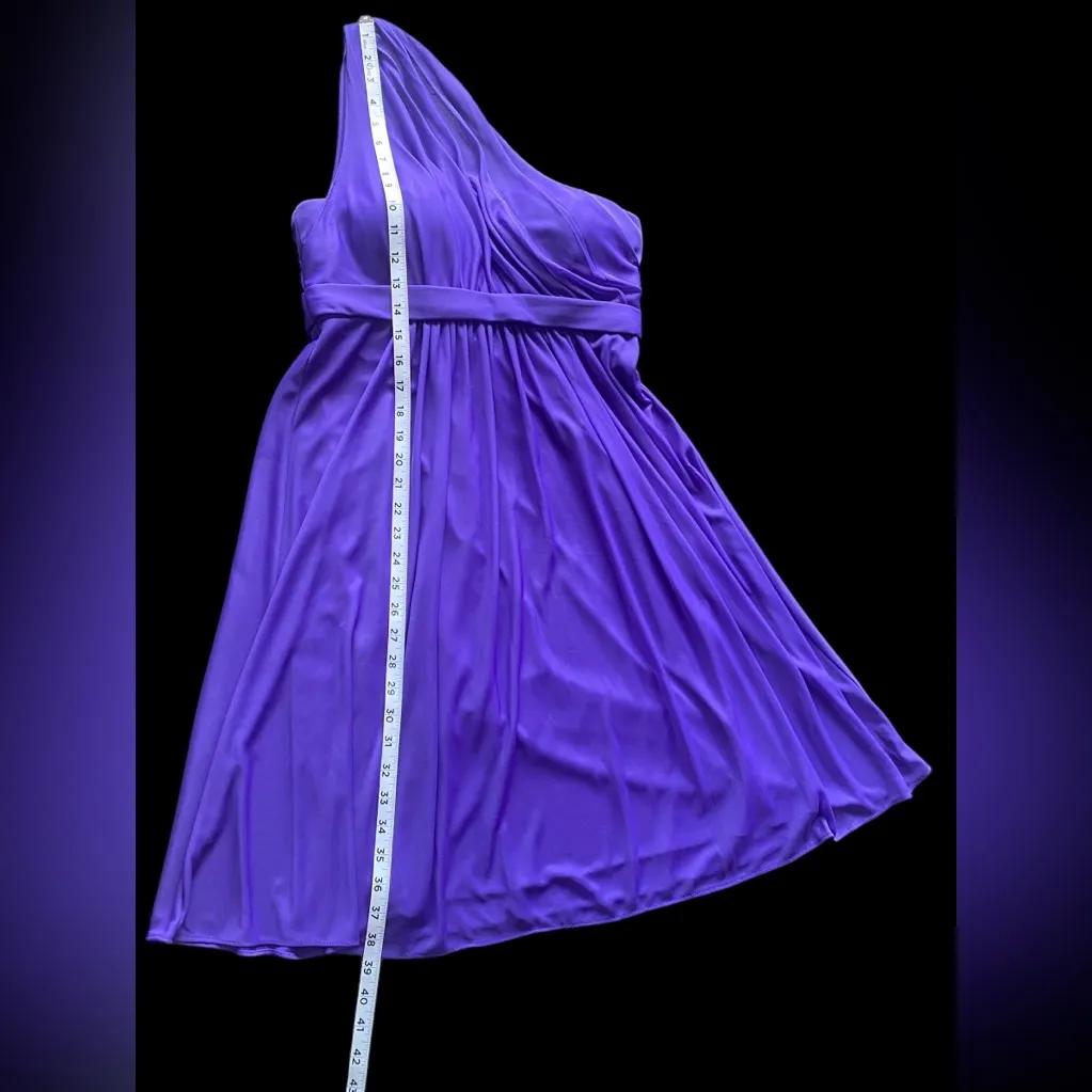 David’s Bridal Purple Chiffon Tulle Strapless One Shoulder Sash Dress‎ Size 8 - Image 3