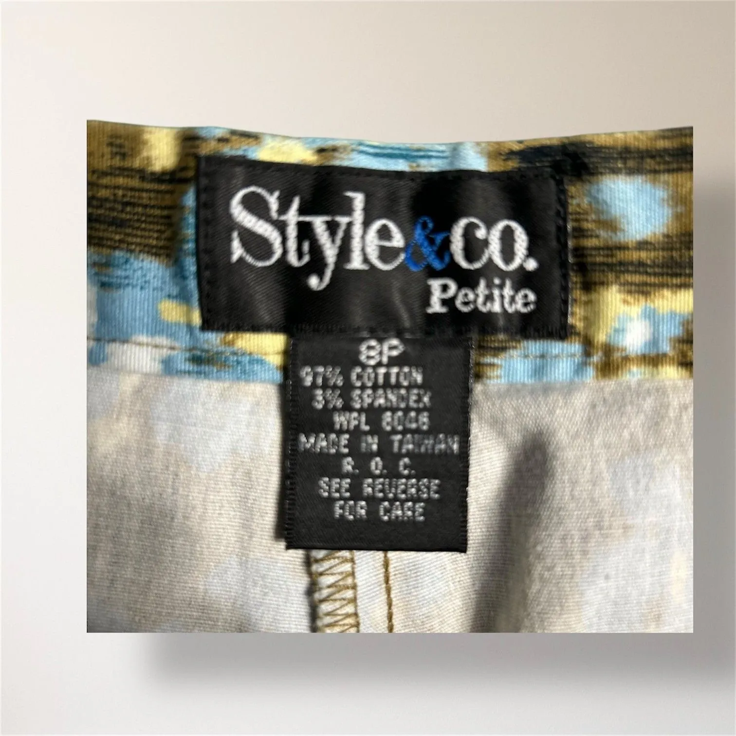 Style Company 8P Blue Olive Abstract Cotton Cropped Pants Casual Artsy Boho - Image 9