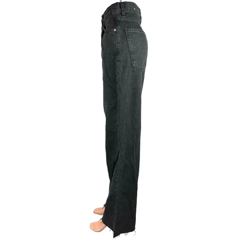 MNG Denim Women's Black High Rise Cut Off Hem Straight Leg Denim Jeans Size 4 - Image 2