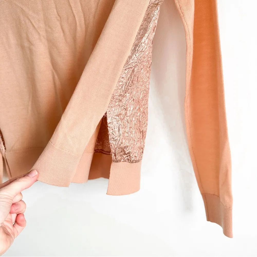 Tory Burch Peach Floral Cloque Front Crew neck Silk Wool Sweater sz Small - Image 10