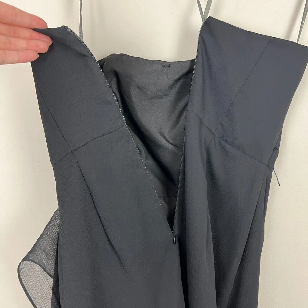 White Vera Wang‎ Dress Womens 8 Black Crinkle Chiffon Trumpet Hem Strapless Gown - Image 11