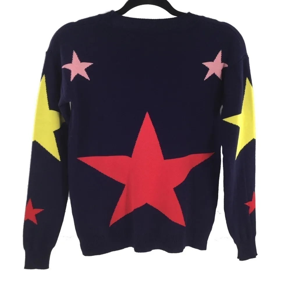 Super cute blue star double knit crew neck Sweater - Image 2