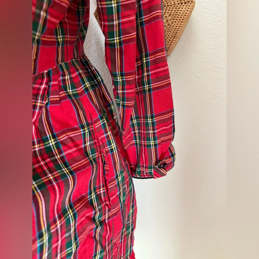 Lanz of Salzburg Red Plaid Nightgown, Pockets, Size Small - Image 2