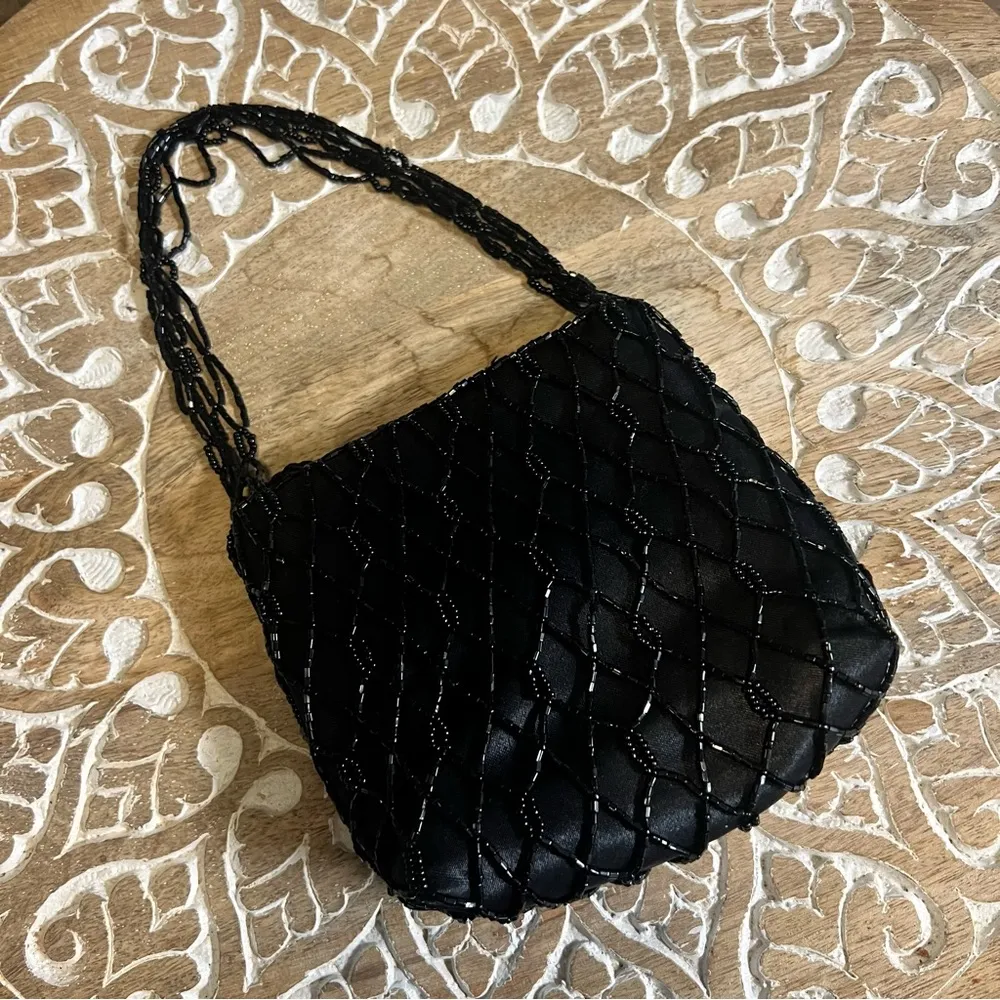 Vintage black beaded small bag - Image 4