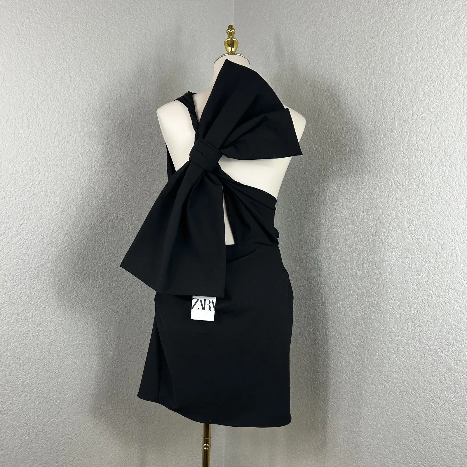 Zara Women's Mini Dress Twist Large Bow Ribbon in Black Cut Out Open Back XL - Image 7