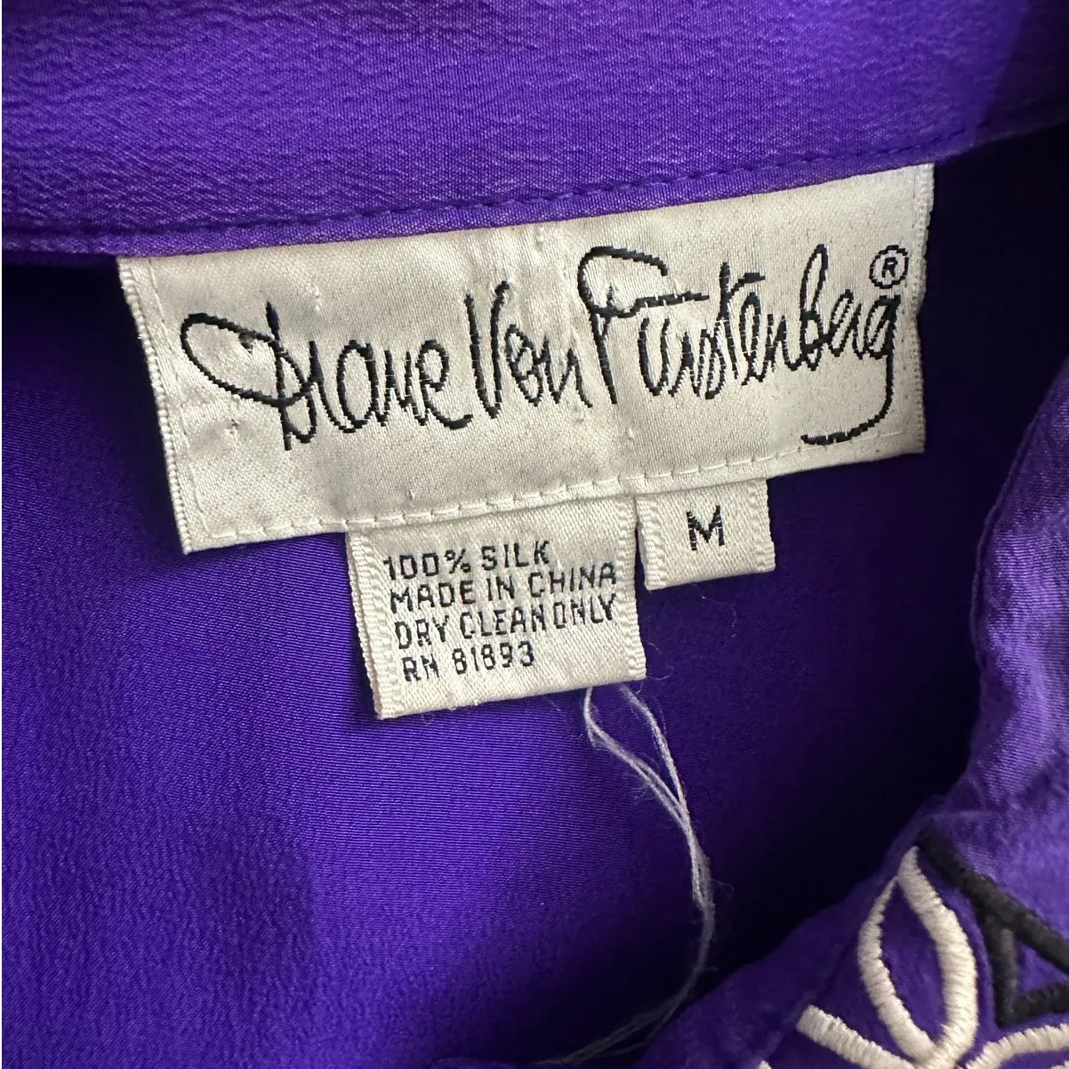 Diane von Furstenberg Blouse 1970s Vintage Purple Silk Embroidered - Image 3