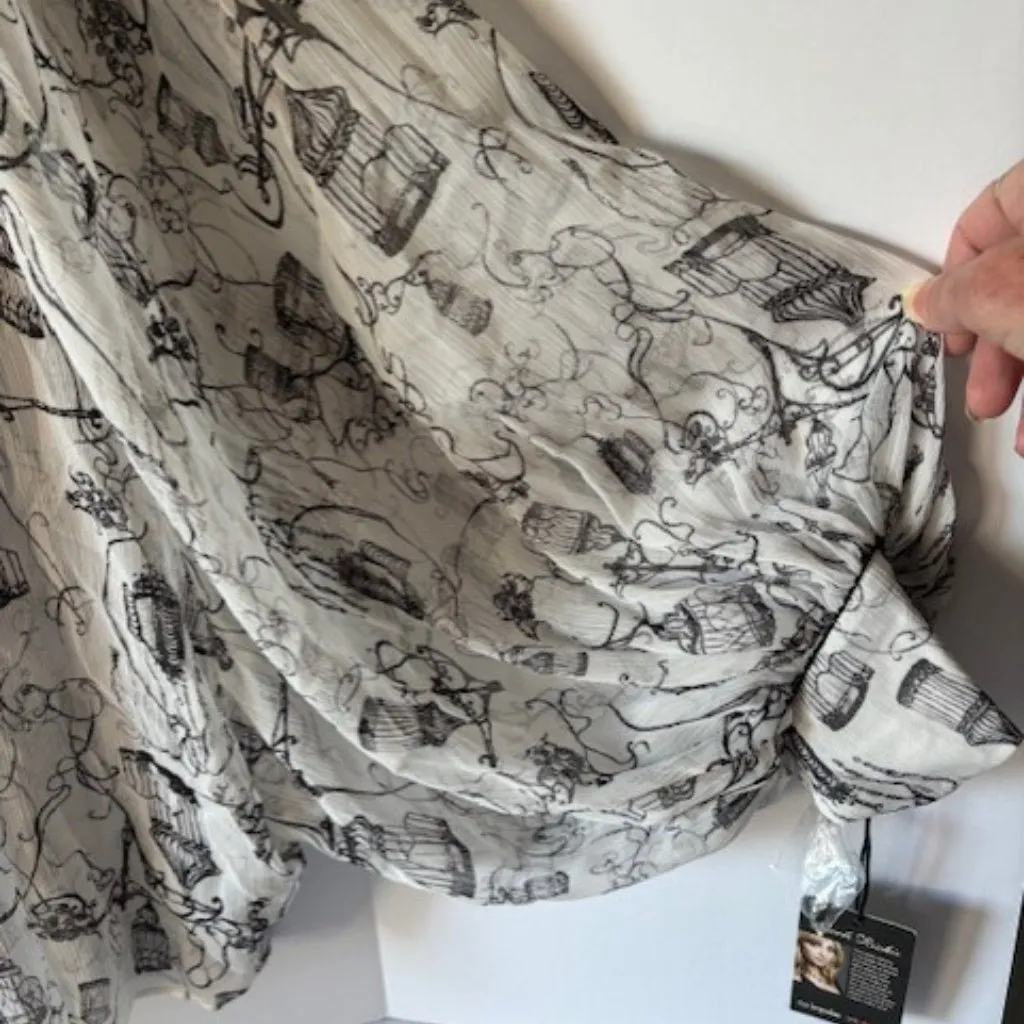 Nicole Richie Impulse L Sheer Black White Whimsical Bishop Blouse Boho Chic NWT Size L - Image 6