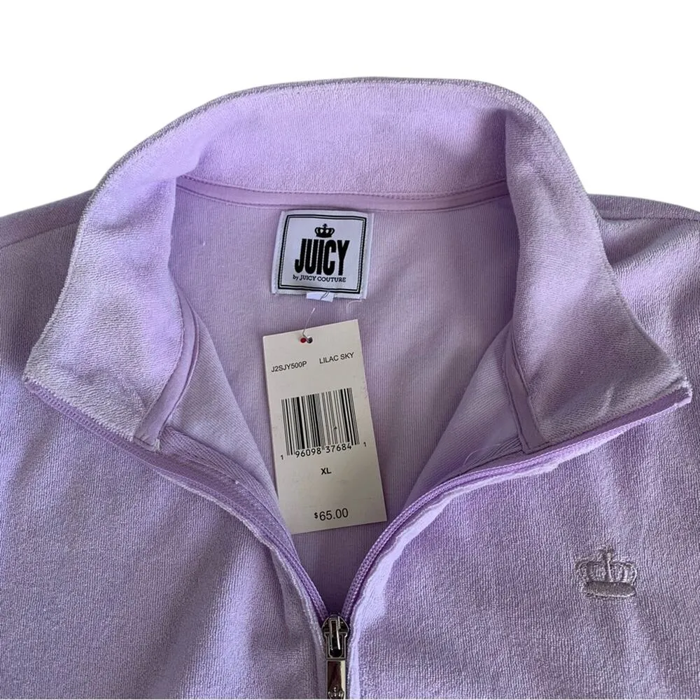 Juicy by Juicy Couture Lilac Sky Purple Terrycloth Y2K Zip Up Sweatshirt XL - Image 3