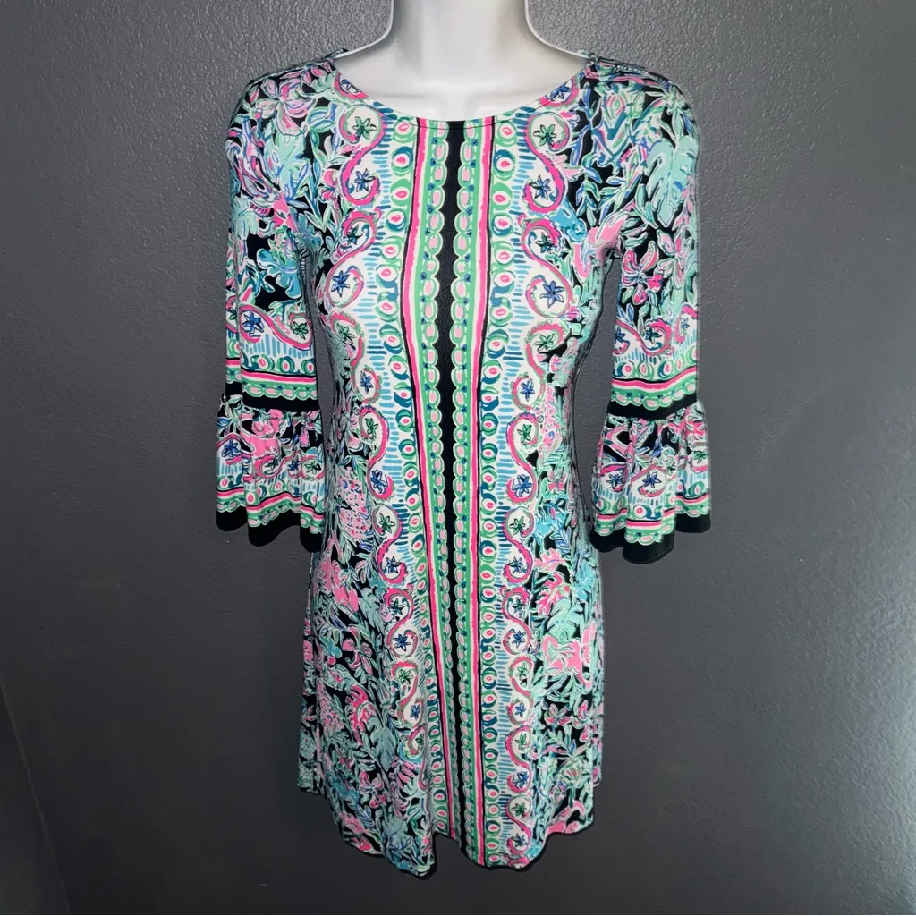 Lilly Pulitzer Blue Green Pink Ophelia Fall Spring Sundress Dress Womens XXS - Image 4