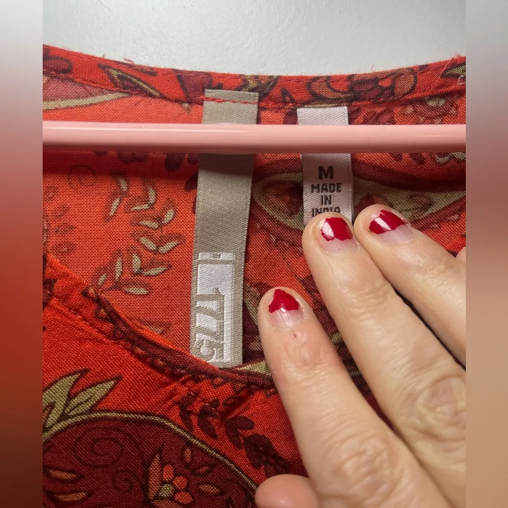 Women’s 1775 Orange Paisley Print Tiered Boho Babydoll Dress Long Sleeve Size M Size M - Image 5