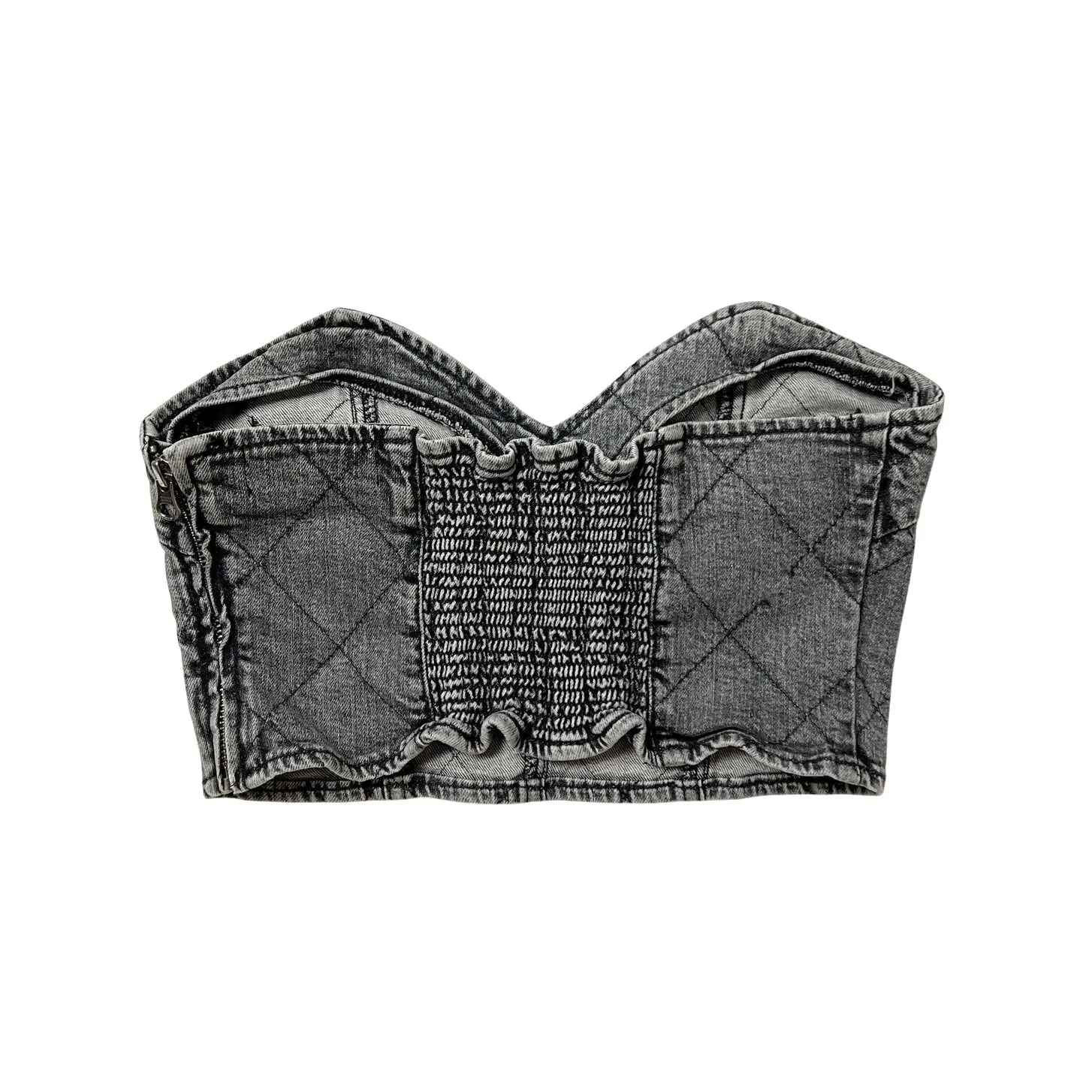 retrofete gray denim quilted embroidered sweetheart bustier crop top - Image 4