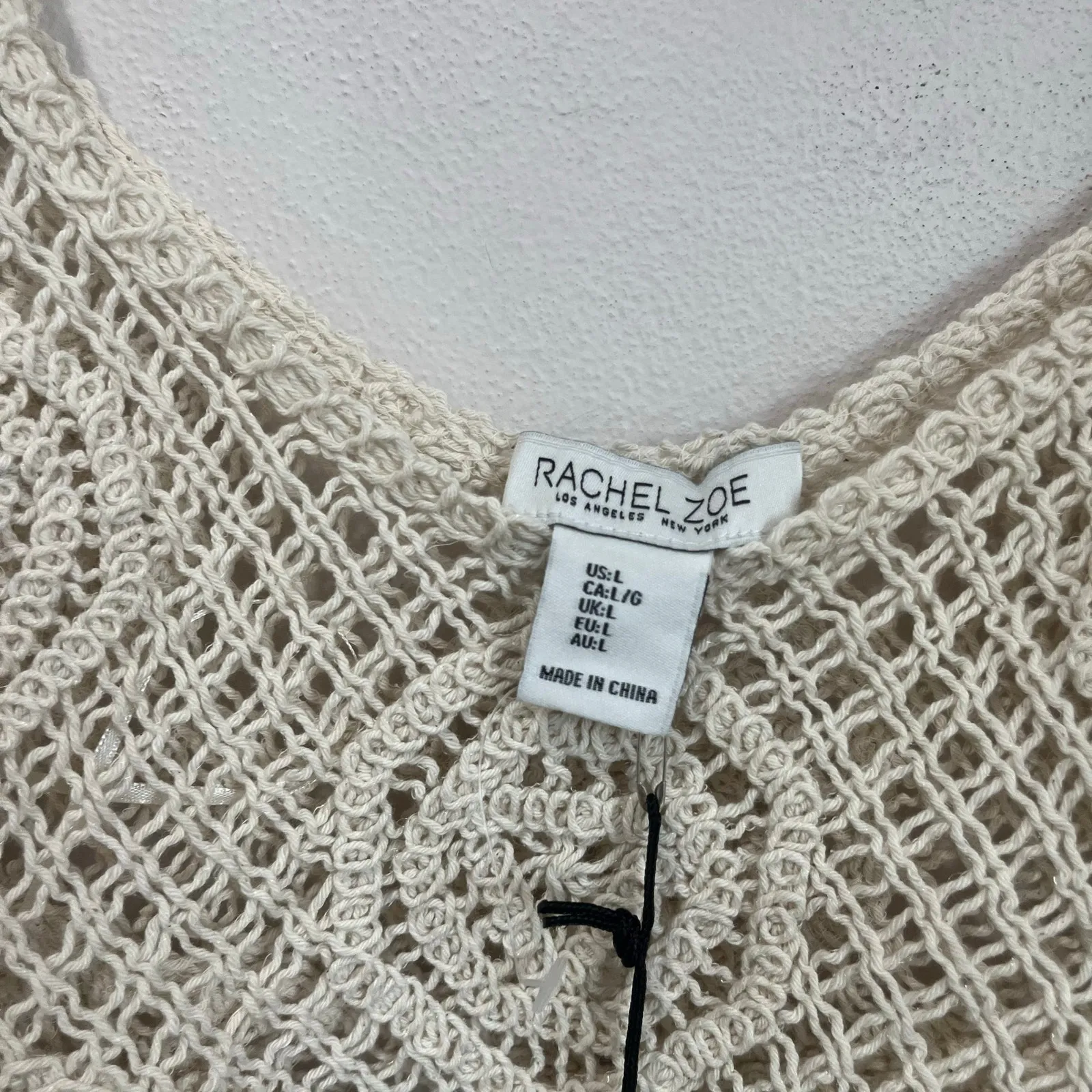 Rachel Zoe Crochet Tank Top Boho Festival Open Knit 100% Cotton Size L - Image 7