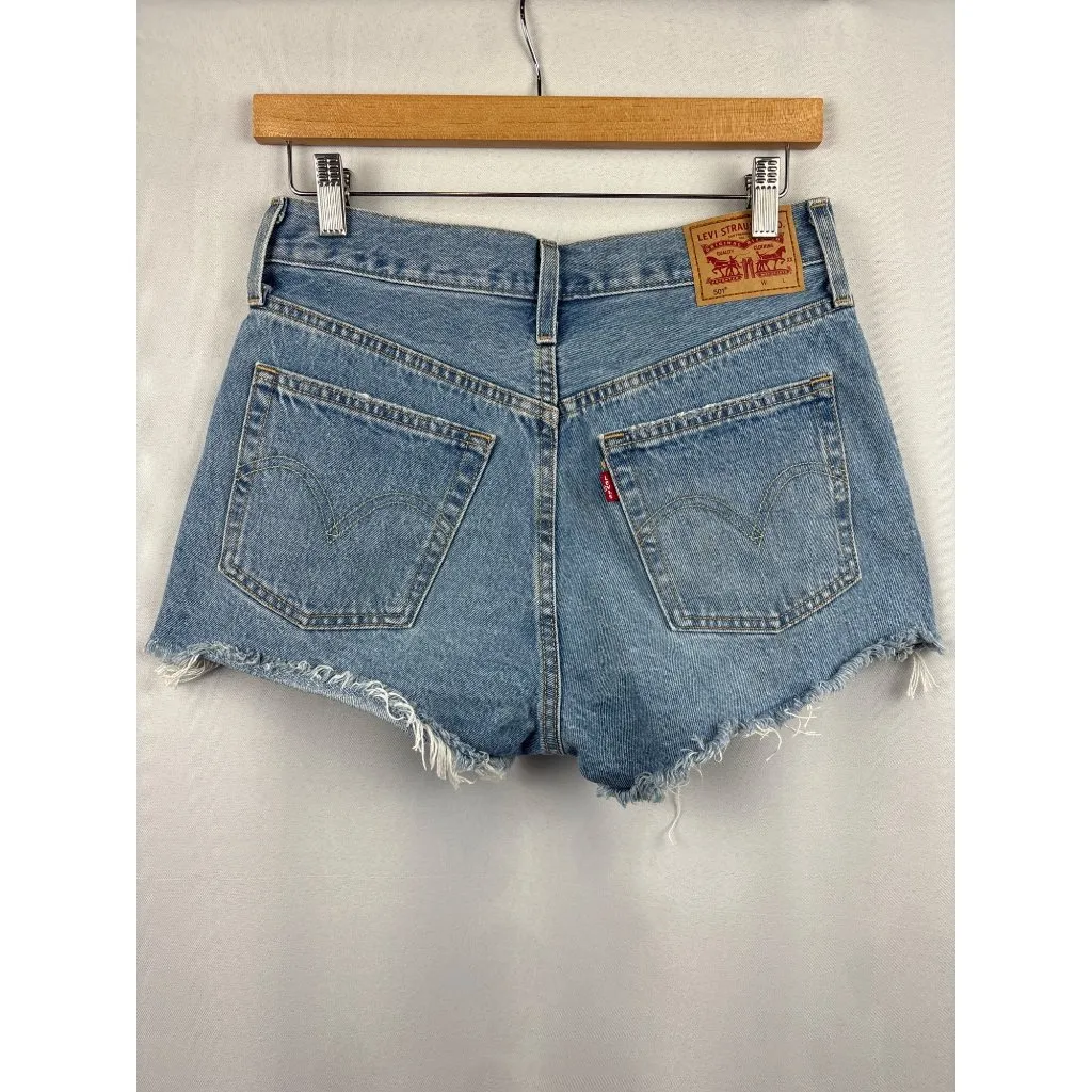 Women’s Levi’s Size 2 Blue Distressed Jean Mini Shorts - Image 3