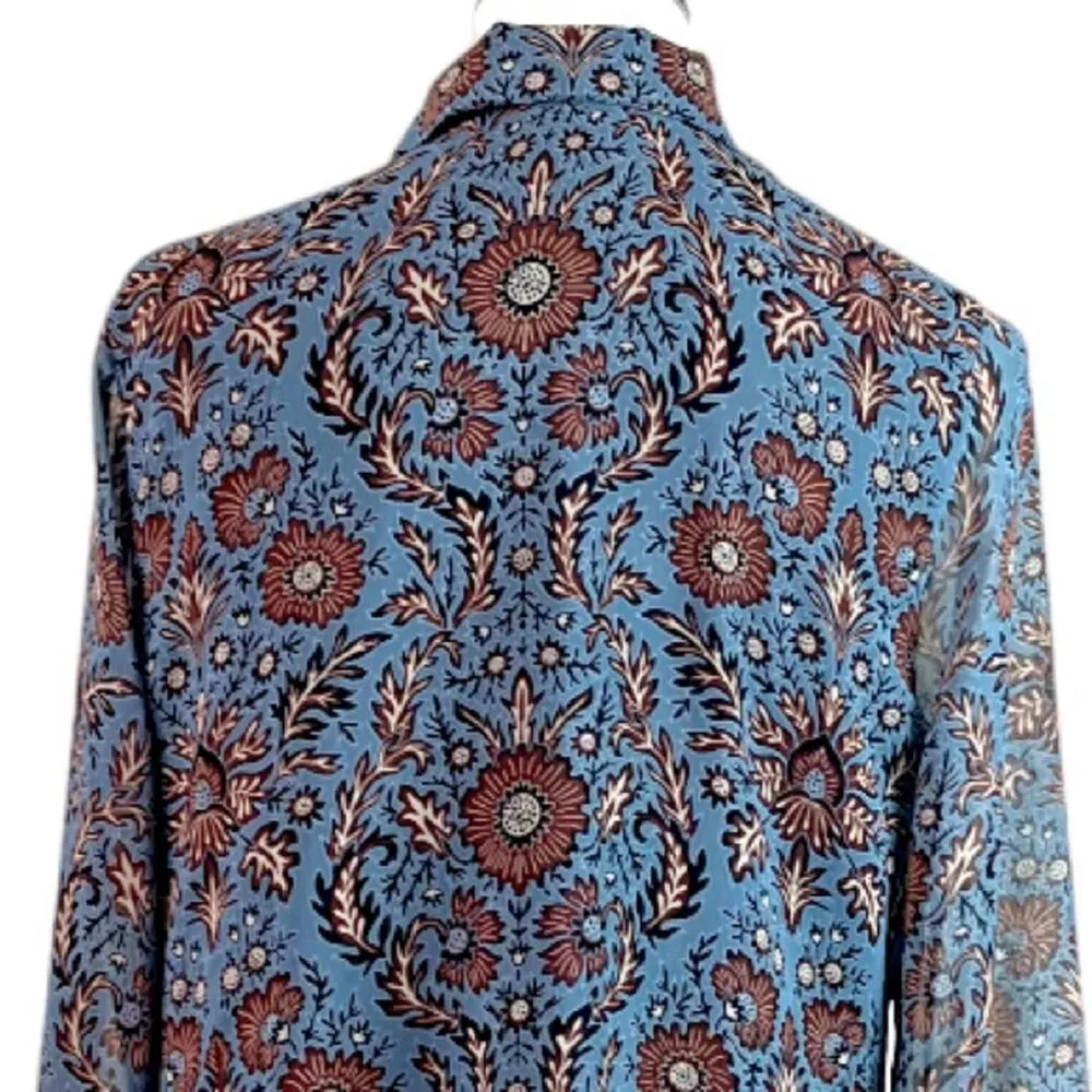 Cabi Women’s Dress #3295 Provincial Long Sleeve V-neck Blue Paisley Size Medium - Image 8