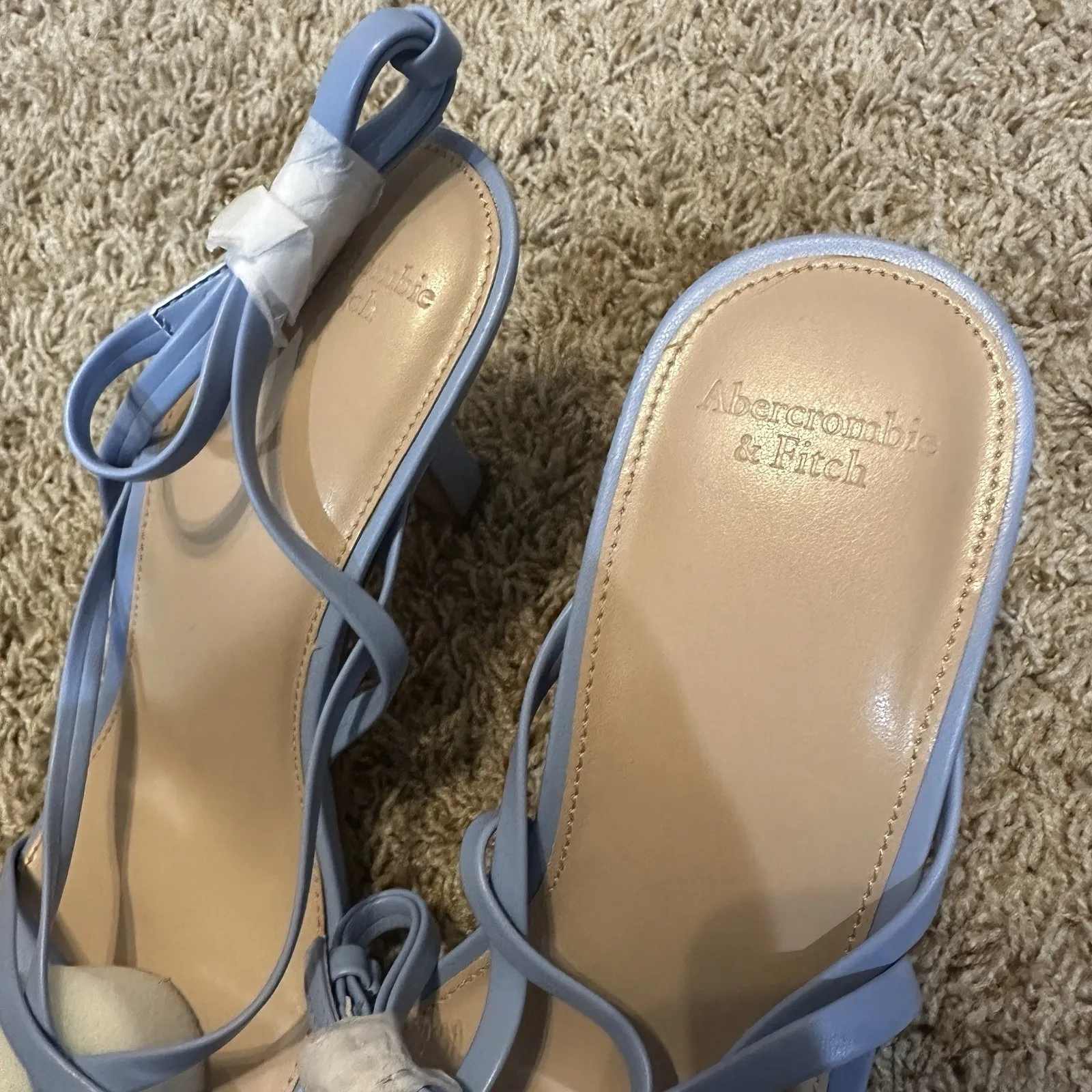 NEW A&F Abercrombie Fitch Blue Kitten Heels Square Open Toe Sandals Womens 8.5 - Image 5