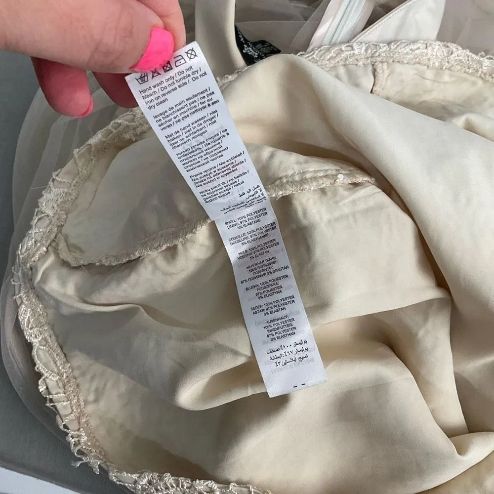 Little Mistress ASOS Women's Sheer Sleeves Laced Mini Formal Dress Cream Size 6 - Image 12