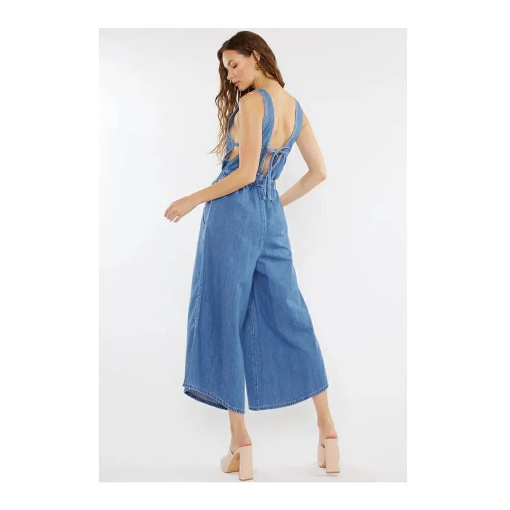 Kancan Sandria Cropped Wide Leg Overalls size medium Blue - Image 3