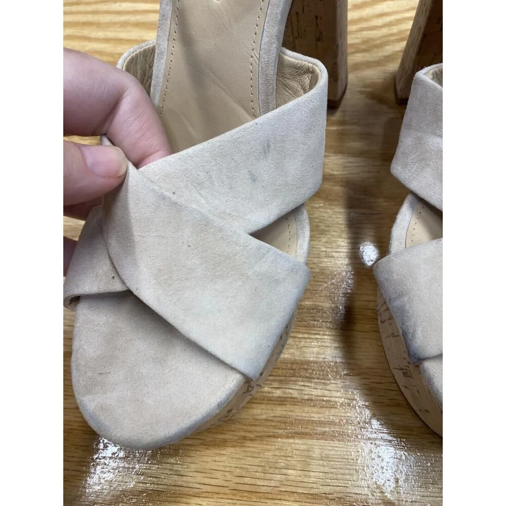 Veronica Beard Platform Heels Women's 9M Ivory Suede Criss Cross Preppy S56 - Image 6