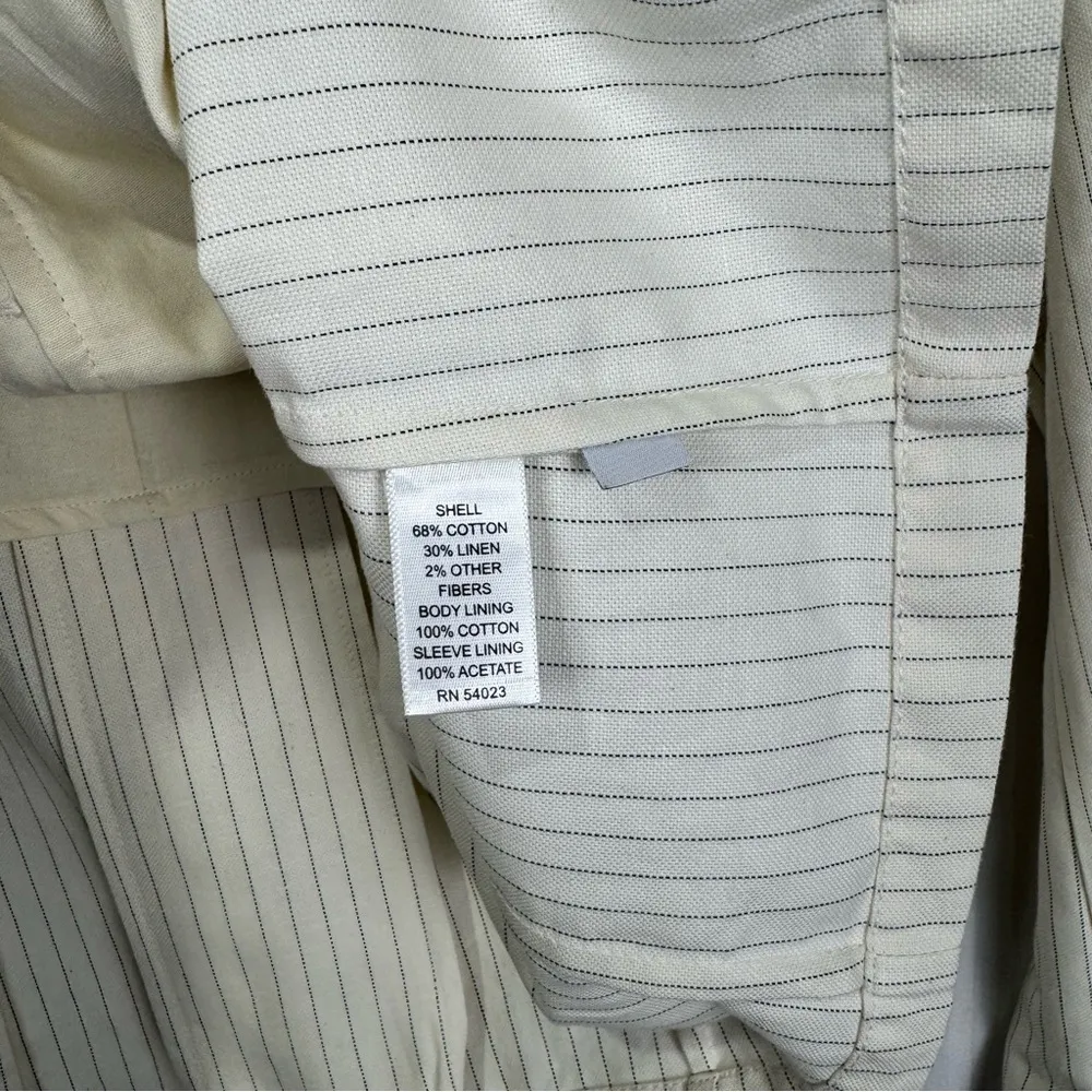 Banana Republic White Black Pinstriped Linen Blend Blazer Jacket Women's Size 14 - Image 4