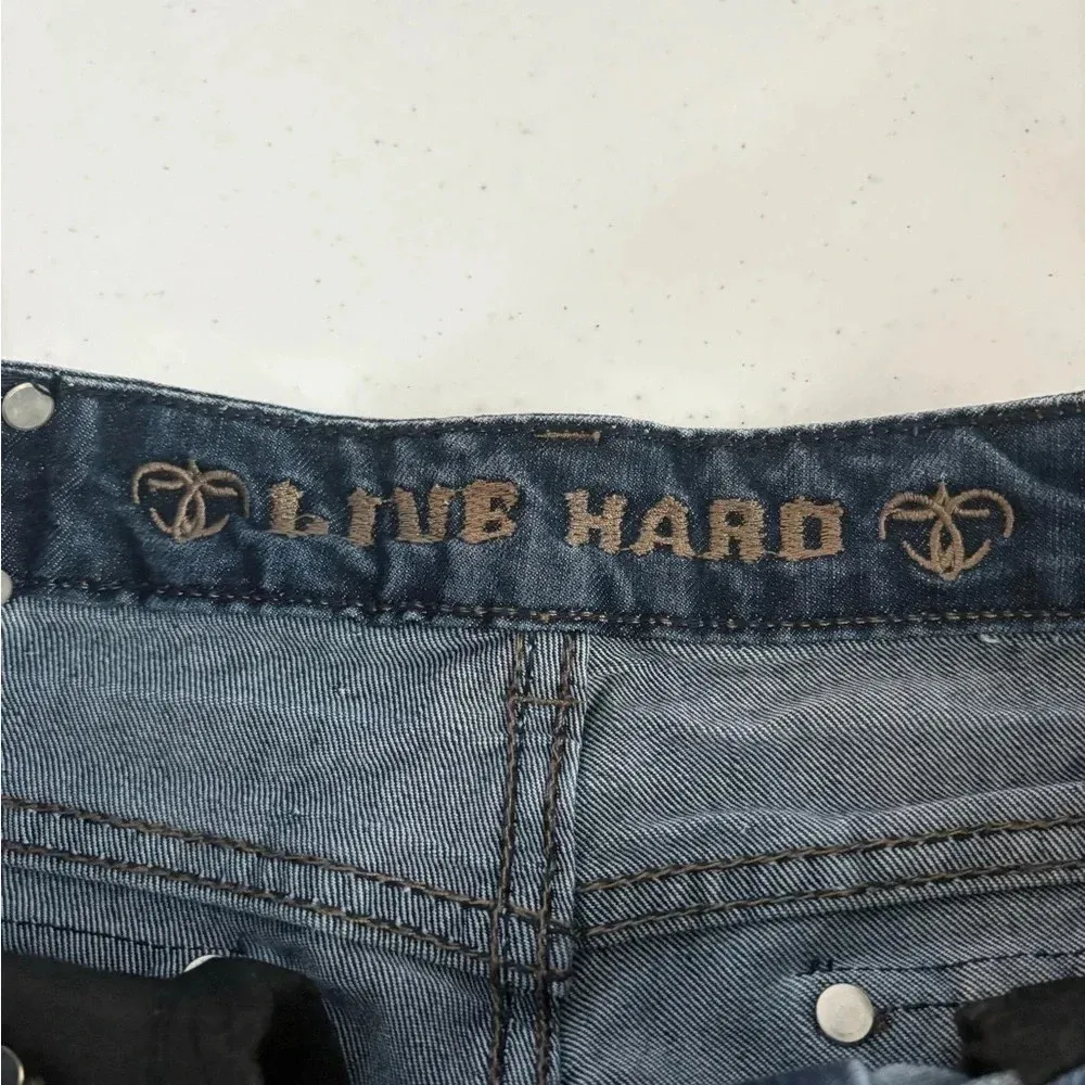 Live Hard Play Hard Jeans Rhinestones Pocket Brown Lace Bootcut Cowgirl Y2K 0246 Blue Size 10 - Image 8